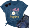 YI XIANG RAN Teacher Graphic T-Shirt Summer Teacher Gift Teach Love Inspire Shirt Womens Inspirational Tees Tops (Blue-2, Small)