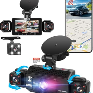 4 Channel Dash Cam 360° View 5G WiFi & APP Control, GEMEK 2K Front and Rear Inside, Left Right Dash Camera for Cars Free 64GB TF Card, G-Sensor, Night Vision, 24H Parking Mode
