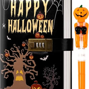 CAGIE Journal with Lock for Women Men, A5 Locked Journal with Pumpkin Pen Set, Halloween Notebook with Combination Lock 192 Pages Diary with Lock, 5.7x 8.3 Inches, Black | Halloween Notebook, Combination Lock, 192 Pages, For Kids 8-12 ages