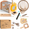 Wooden Bug Catching Kit for Kids, 10-Piece Outdoor Nature Explorer Set with Magnifying Glass, Butterfly Net, Wooden Bug Habitat, and Tools, Catch-and-Release STEM Educational Kit for Boys and Girls