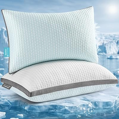 Baskbed Cooling Pillows Queen Size Set of 2, Shredded Memory Foam Pillows 2 Pack, Bed Pillow for Hot Sleepers Adjustable Firm Pillow for Side, Back and Stomach Sleepers, Machine Washable