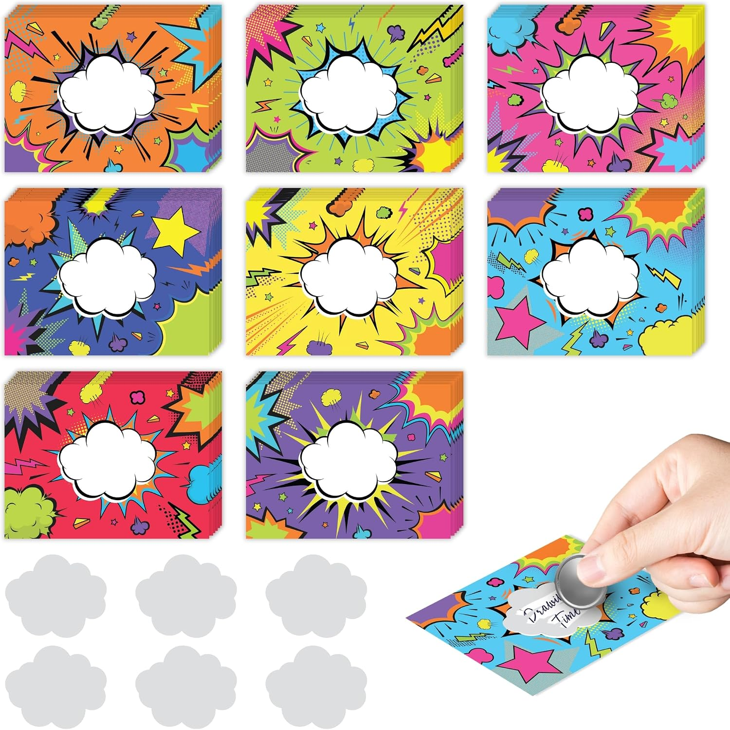 Woodamore Custom Scratch Off Cards - 50 Scratch Off Tickets for Prizes, Make Your Own Scratch Off Cards, DIY Valentine Scratch Cards with Stickers for Birthday, Teacher Scratch Offs for Classroom