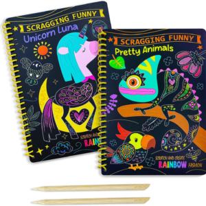 JUNQIU Scratch Art for Kids, 2Pack Animal &Unicorn Rainbow Scratch Notebook