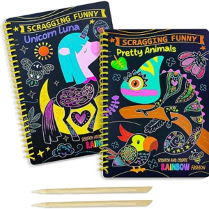 JUNQIU Scratch Art for Kids, 2Pack Animal &Unicorn Rainbow Scratch Notebook