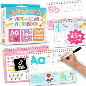 Hadley Designs Preschool Learning Activities – ABC Tracing Books for Kids Ages 3-5, Reusable Letter Tracing for Kids, Wipe Clean Preschool Workbooks, Learn to Write Dry Erase Writing Practice for Kids