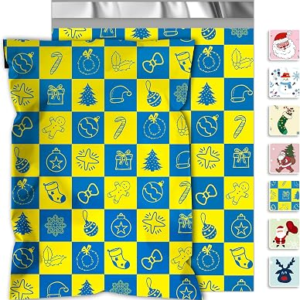 JinRuiKJ Christmas Poly Mailers 12×15.5 Inch 50 Pcs – Heavy Duty Tear-Proof Mailings Envelopes – Waterproof Shipping Bags for Small Business & Boutique – Christmas Checkerboard