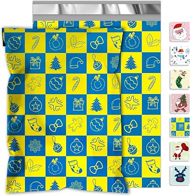 JinRuiKJ Christmas Poly Mailers 12x15.5 Inch 50 Pcs - Heavy Duty Tear-Proof Mailings Envelopes - Waterproof Shipping Bags for Small Business & Boutique - Christmas Checkerboard