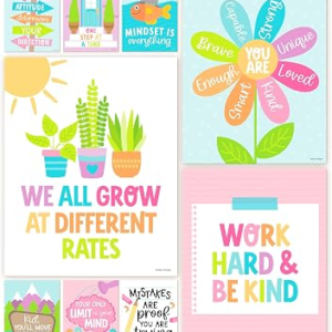 Hadley Designs Motivational Poster for Classroom Decor – 9 Growth Mindset Classroom Posters Elementary, Inspirational Wall Decor Middle School, Teacher Must Haves, Pastel Bulletin Board Decorations