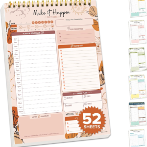 Decorably 52 Sheets Boho Celestial Undated Daily to Do List Notepad, 6.5×10″ Spring-Bound Planner, Easy Tear-Off, for Schedule, Priorities, Agenda, Water Intake, Meals, Notes & Doodles, Home, Office