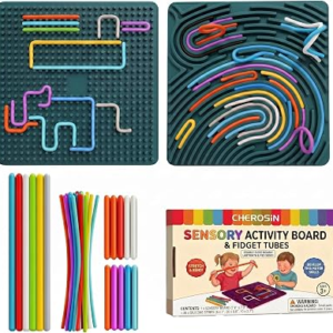 Large Sensory Activity Board, Silicone Fidget Toy for Autism, ADHD & Stress Relief, Double-Sided Quiet Montessori Fine Motor Skills Toy Gift for 3+ Kids, Adults with 36 Strips Portable Bag (Green)