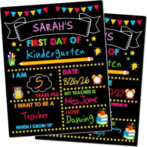 First & Last Day of School Board, Double Sided Reusable Photo Sharing Prop | 14 x 11 IN First Day of School Chalkboard, Reusable School Signs, Blank Writing Board for Learning Memories