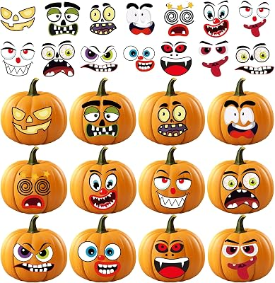 OHOME Halloween Party Favors - 36 Pack DIY Pumpkin Face Stickers for Kids - Halloween Games Toys Gifts Crafts Treats Accessories - Trick-or-Treat Pumpkin Decorations Activities Party Supplies