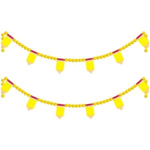 8.2 Ft Pencil Wooden Garland Graduation Yellow Pencil Banners with Cute Beads Hanging Ornaments for Kindergarten Classroom Office Home First Day of School Party Decor