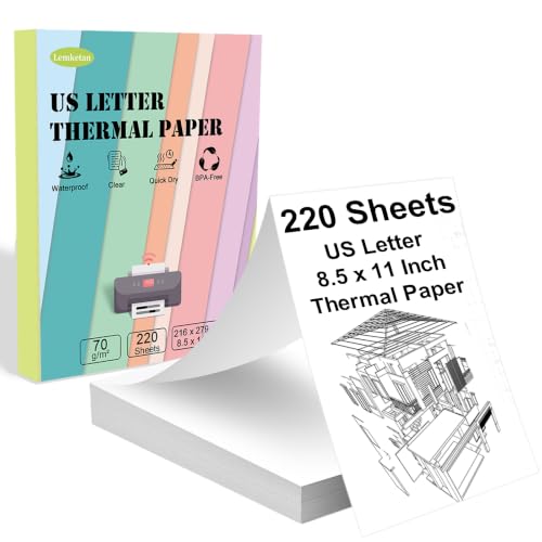 8.5 x 11 Inch US Letter Size Thermal Printer Paper, Quick Drying Fan-Folded Thermal Paper, Compatible with MT610, M08F, D810, M832, M08E, A285M, A40, A80, A81, PR20, iDPRT HPRT PRT (200 Sheets)
