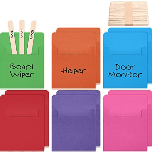 86 Pieces Class Jobs Pocket Chart for Classroom, Bulletin Board for Teacher's Helper, Class Management Educational Pocket Chart with Teacher Must Haves Classroom Supplies(Dark Colors)