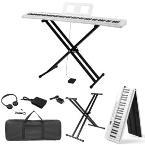 88 Key Foldable Electronic Keyboard Piano Set, Semi-Weighted Electric Piano Digital Piano with Dual-tube X-Shape Stand, MIDI Bluetooth for Beginners Adults White)