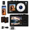 8K Digital Camera with Dual Screen, 16X Zoom, Autofocus, Anti-Shake, Compact Travel/Vlog Camera for Teens & Beginners, 2 Batteries & 32GB Card (Jet Black)
