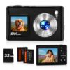 8K Digital Camera with Dual Screen, 96MP, WiFi, Autofocus, Anti-Shake, Compact Travel/Vlog Camera for Teens & Beginners, 2 Batteries & 32GB Card