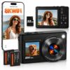 8K Digital Camera with Dual Screen, WiFi, Autofocus, Anti-Shake, Compact Travel/Vlog Camera for Teens & Beginners, 2 Batteries & 32GB Card (Deep Black)