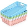 8 Pack Classroom Storage Baskets 15''x10''x3'' Large Plastic Paper Trays with Handle Letter Size A4 Paper Toy Basket Turn in Trays for Library Office Desk Drawer Organizing (8, Pastel Color)