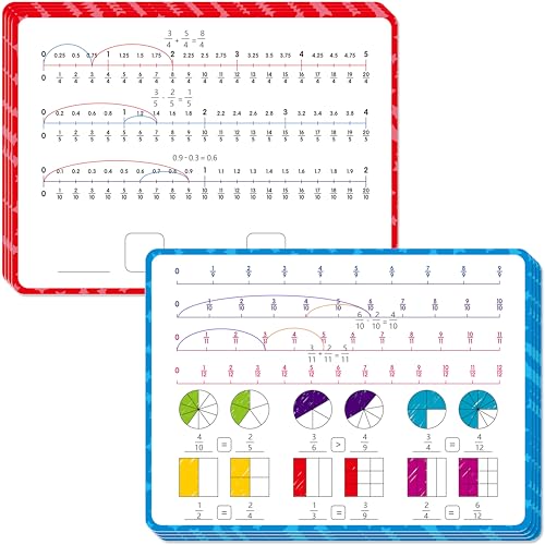 8 Packs Fraction Manipulative Whiteboards, Double-Sided Dry-Erase Number Line Bars, Writable and Erasable Math Learning White Board for Kids, 4th-8th Grade Students, Classroom, Home (12” x 9”)