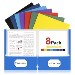 8 Packs Pocket File Folders,Assorted Color Two Pockets File Folder