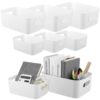 8 Pack White Plastic Storage Bins Multi-Use Small Organizer Bins Containers with Handles for Pantry, Cabinet, Under Sink, Kitchen, Bathroom & Office, 2 Sizes