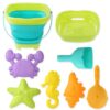 8 PCS Kids Foldable Pail Seabeach Sand Toys Sensory Playset, Portable Sandbox Digging Toys Including Bucket, Shovel, Spoon, 2 in 1 Shell Shark Teeth Sifter & Castle Building Sand Mold Kit for Children