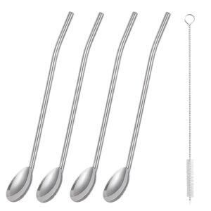 8Pcs Stainless Steel Straws Spoons, Reusable Metall Straws Spoon with 2 Cleaning Brushes,2 in 1 Snow Cone Straws Drinking Reusable Stainless Steel Ice Tea Long Spoons Straws for Cocktail Milkshake (4)