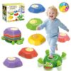 8 PCs Turtle Stepping Stones for Kids, Durable Non-Slip Sensory Balance Stepping Stones with Game Spinner Promoting Toddler's Balance & Coordination Skills, Indoor & Outdoor Toys