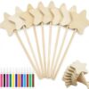 8 Pcs Wooden Star Fairy Wand, Unfinished Magic Wand Making Kit with Markers