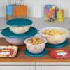 8 Piece Nesting Plastic Covered Bowl Set Mix Serve Store With Lids