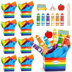 8 Set 128 Pcs Back to School Crayon Table Toppers, Crayon Box Table Decoration Set with Cutouts and Tissue Paper, Multicolor Crayons Classroom Centerpiece Decorations for DIY Birthday Party Supplies