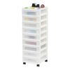 9-Drawer Narrow Plastic Storage Cart with Organizer Top, White, Rolling Casters, for Office, Bedroom, Craft Room, 14.25"L x 12.05"W x 36.19"H