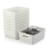 9-Packs Plastic Storage Woven Storage Baskets, Plastic Baskets with Handles, Baskets for Home and Office Organizing, White.