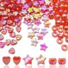 900PCS AB Red Pony Beads,9mm Star Heart Acrylic Spacer Beads,Bulk Kandi Beads for Bracelet Making & Party Crafts(Red Shaped)