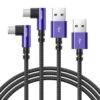 90 Degree USB to USB C Cable 10FT, 2Pack 3A Fast Charging USB C Cable, Braided USB to USBC Cable for Car, Right Angle USB Type C Cord for iPhone 17/16/15 Pro Max/Galaxy S26 S25, and More - Purple