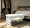 90 Quart Clear Plastic Storage Bin with White Snap Lid, BPA-Free Stackable Storage Container with Visible Body for Home Garage Bulk Item Organization