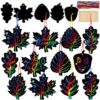 90shine 60 Sets Fall Crafts for Kids Black Scratch Autumn Leaves Arts Kit