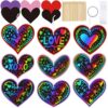 90shine 60 Sets Valentines Day Crafts for Kids Black Scratch Heart Magic Craft Art Kit Classroom Preschool Activities Party Favors