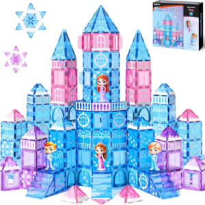 GobiDex 100PCS Magnetic Tiles Princess Castle with 4 Dolls & Stairs, Princess Magnetic Building Blocks for Kids Ages 3-5 4-8, Magnets Sensory Toddler Toys Birthday Gifts for 3+ Year Old Girls Boys