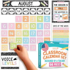 Hadley Designs Classroom Calendar Set Bulletin Board Decorations – Pastel School Calendar for Classroom Decor, Kindergarten Preschool Elementary Teacher Must Haves, Homeschool & Daycare Essentials
