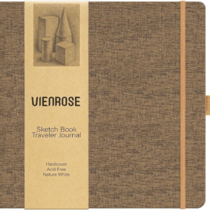 Vienrose 8.3″x8.3″ Sketch Books, Linen Cover Sketching Book with Acid-Free Paper, 111lb/180gsm Drawing Pad for Kids, Beginners & Professionals, Art Supplies for Adults & Students(Brown, 60 Sheets)
