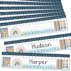 Hadley Designs Desk Name Tags for Classroom –25 Student Name Tags for Desks, 13×3 Name Plates for Classroom Decor, Teacher Supplies, Boho Nametags, 1st-3rd Grade Kindergarten Preschool Must Haves
