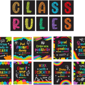 Decorably 20 Chalkboard Class Rules Classroom Decorations Middle School