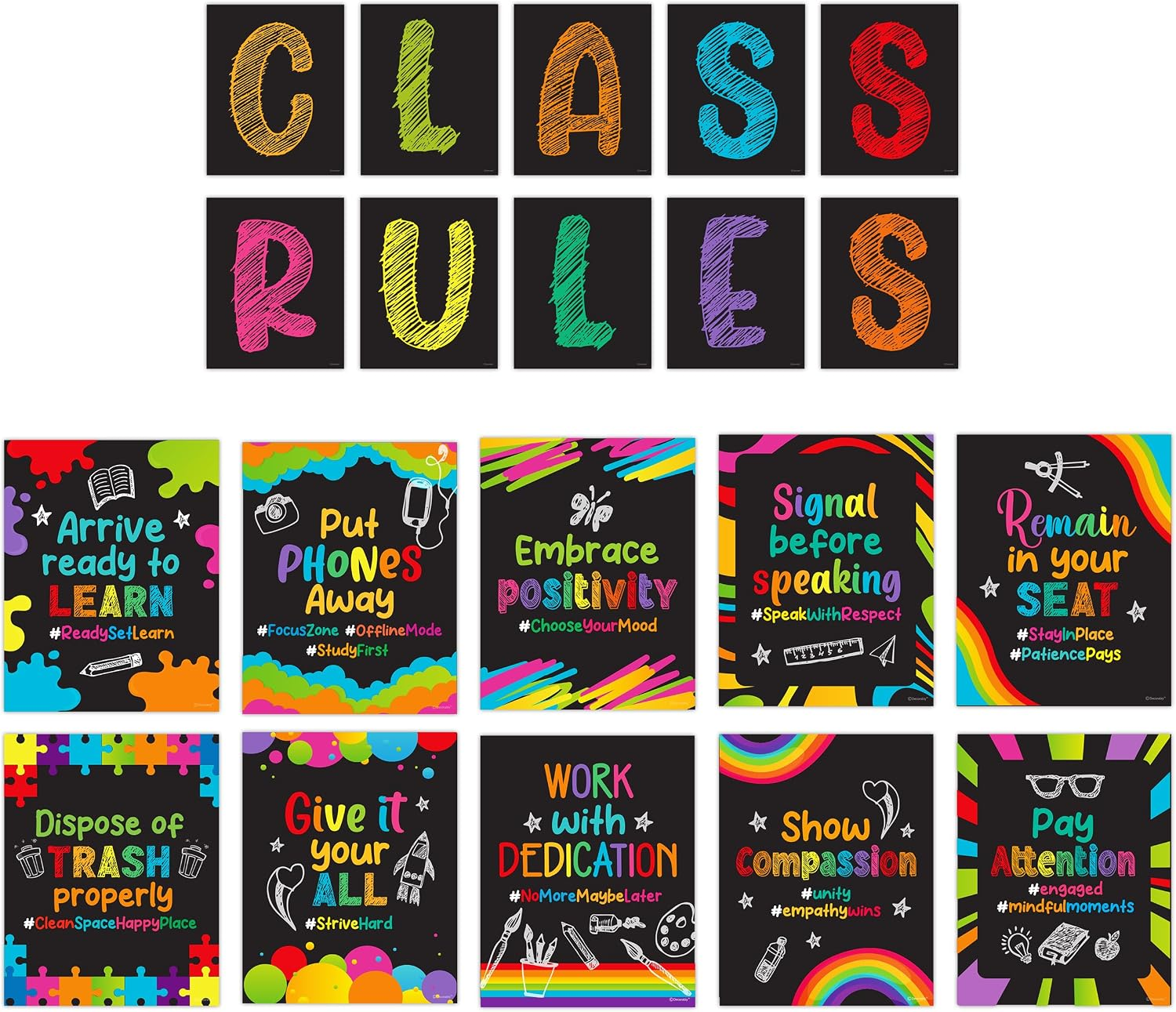 Decorably 20 Chalkboard Class Rules Classroom Decorations Middle School