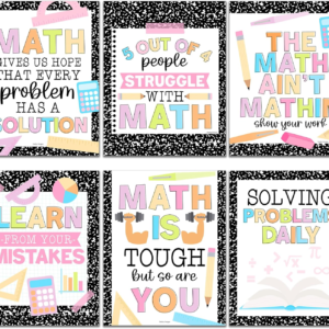 Hadley Designs Math Motivational Posters – 6 Math Posters for Middle School, Elementary School & High School Classroom Must Haves, Teacher Supply for Bulletin Board Set and Composition Classroom Decor