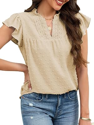 ECOWISH Womens Short Sleeve Swiss Dot Shirts