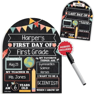 My First Day of School Sign with Marker -11″x14″ Double-sided & Reusable Back to School Sign Board and Photo Prop for First and Last Day, Kindergarten PreK Preschool Chalkboard Back to School Supplies