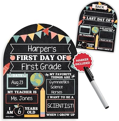 My First Day of School Sign with Marker -11"x14" Double-sided & Reusable Back to School Sign Board and Photo Prop for First and Last Day, Kindergarten PreK Preschool Chalkboard Back to School Supplies